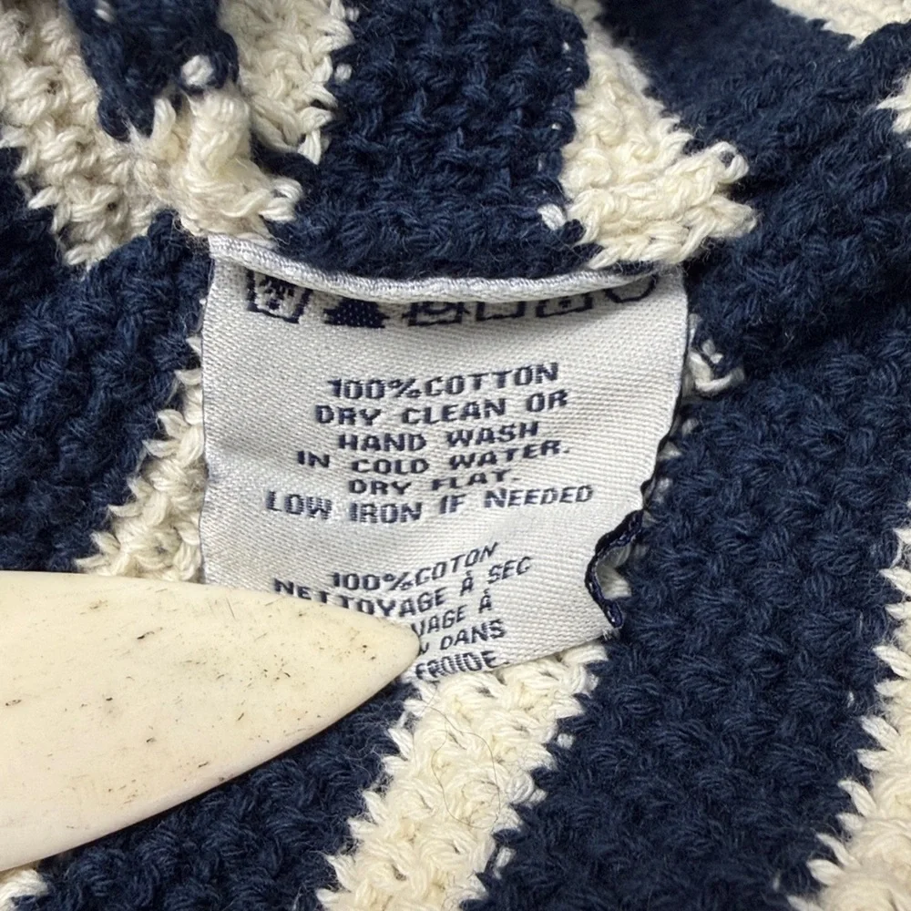 Schott Striped Waffle Weave 1/4 Zip Sweater Men's Small Navy & Cream 100% Cotton